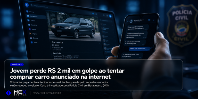 Jovem perde R$ 2 mil em golpe na compra de carro pela internet